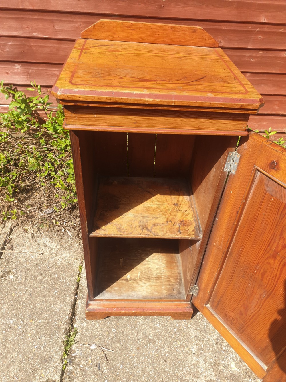 Victorian decorated pine bedside cabinet.  View III