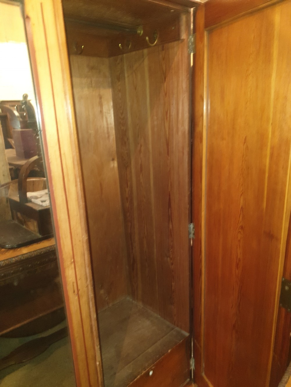 Victorian decorated pine triple wardrobe   View IV