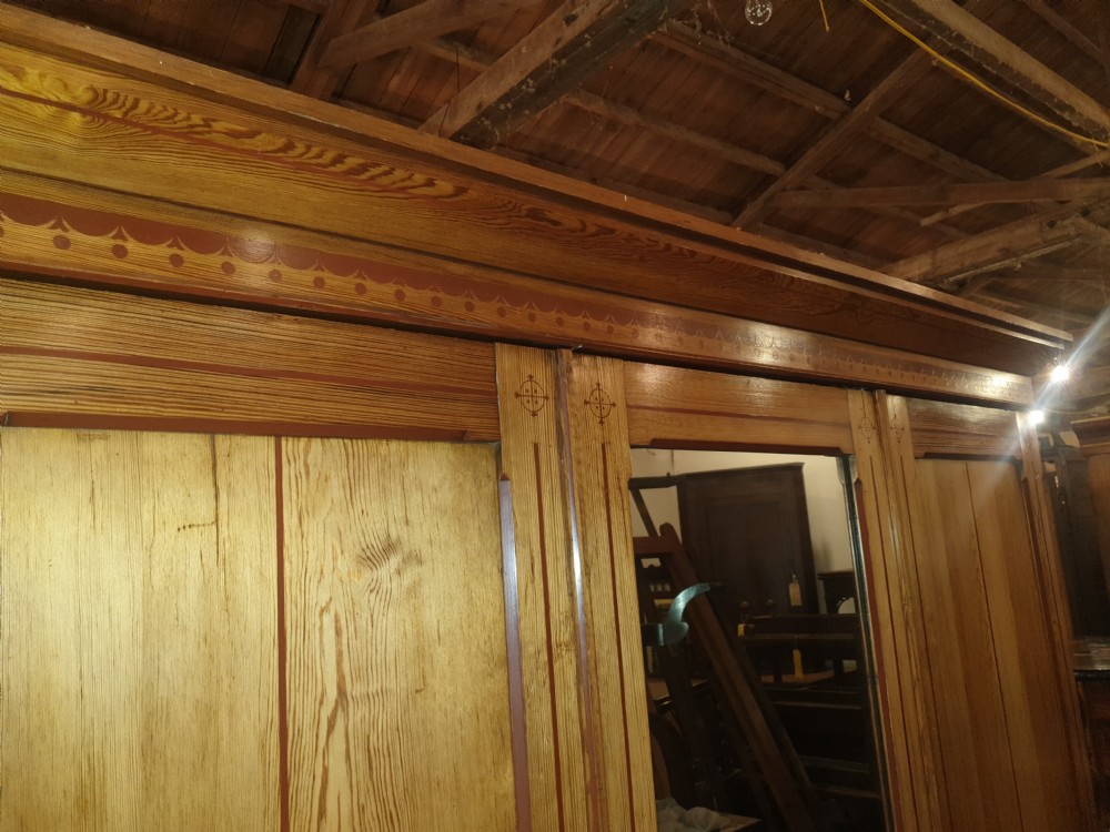 Victorian decorated pine triple wardrobe   View VIII