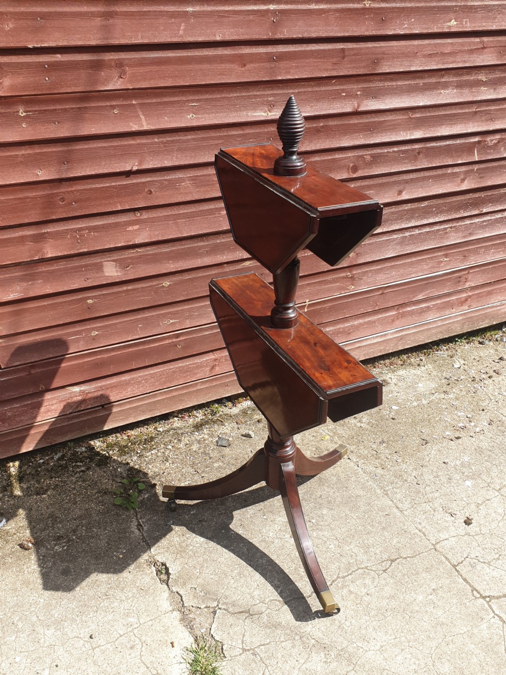 Early 19th century mahogany 2 tier drop flap dumb waiter.  View III