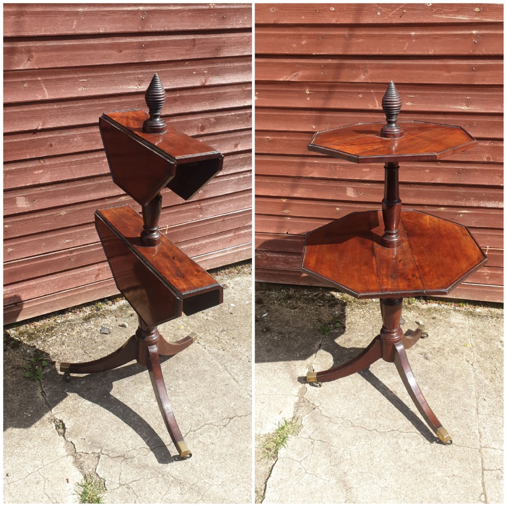 Early 19th century mahogany 2 tier drop flap dumb waiter. 