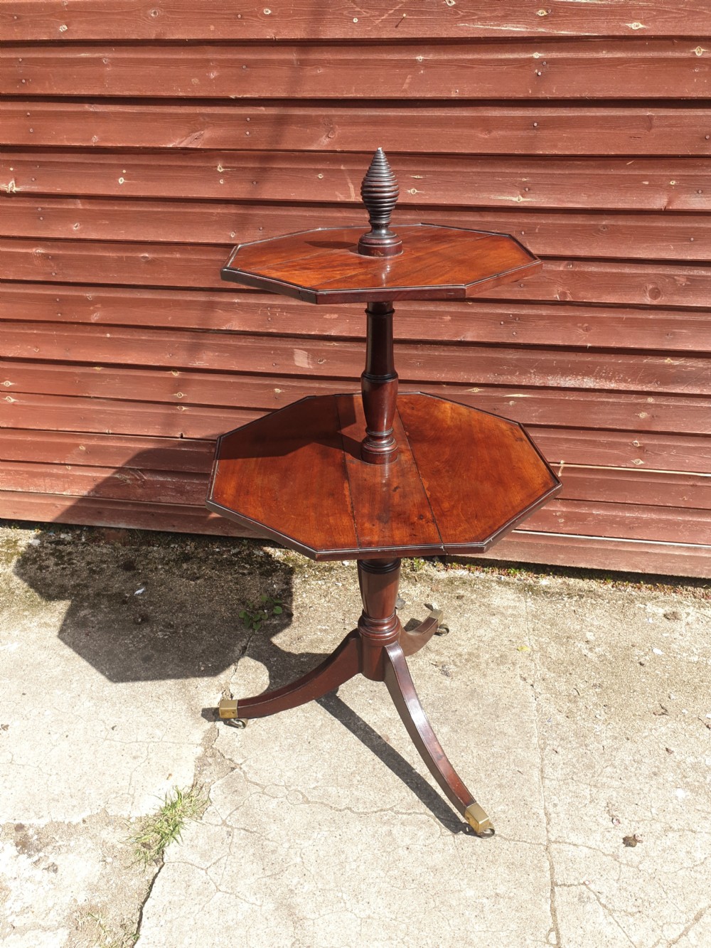 Early 19th century mahogany 2 tier drop flap dumb waiter.  View VI