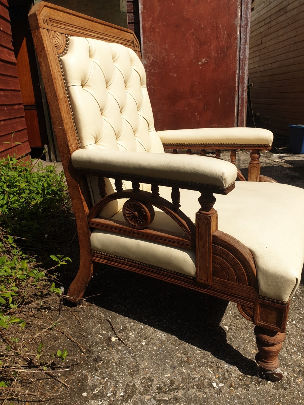 Late,19th century upholstered oak arts and crafts armchair View IV