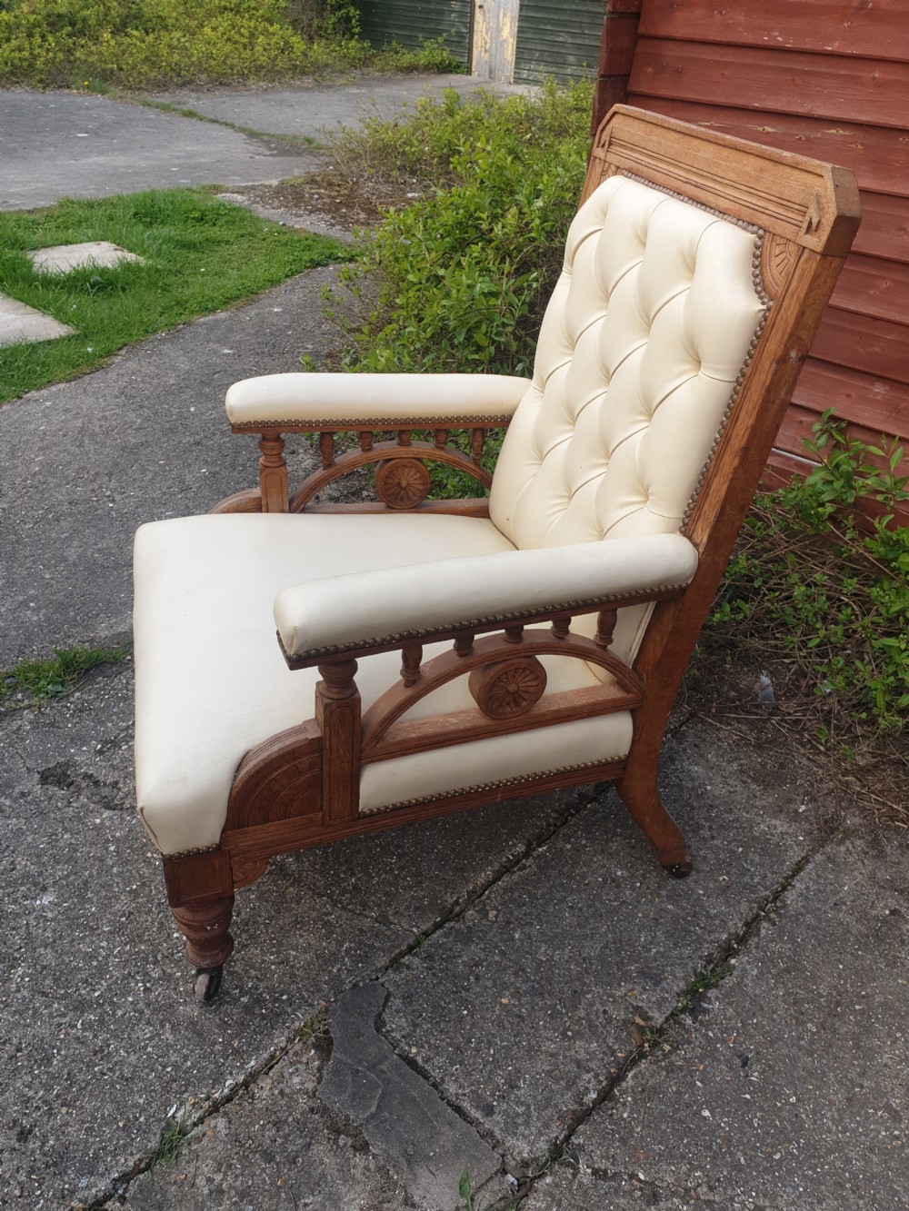 Late,19th century upholstered oak arts and crafts armchair View III