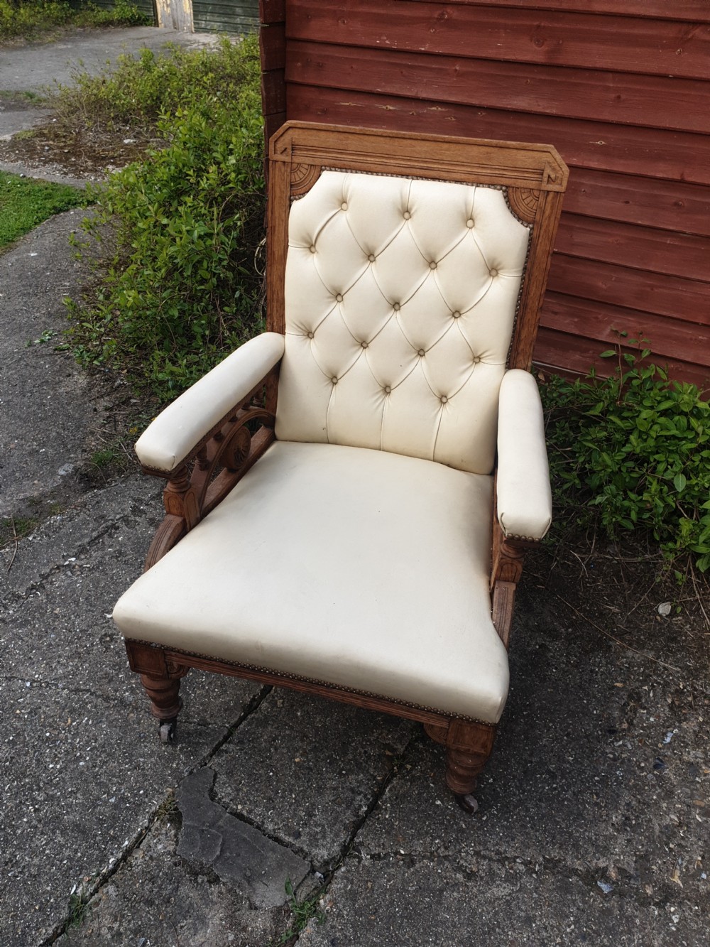Late,19th century upholstered oak arts and crafts armchair View VI