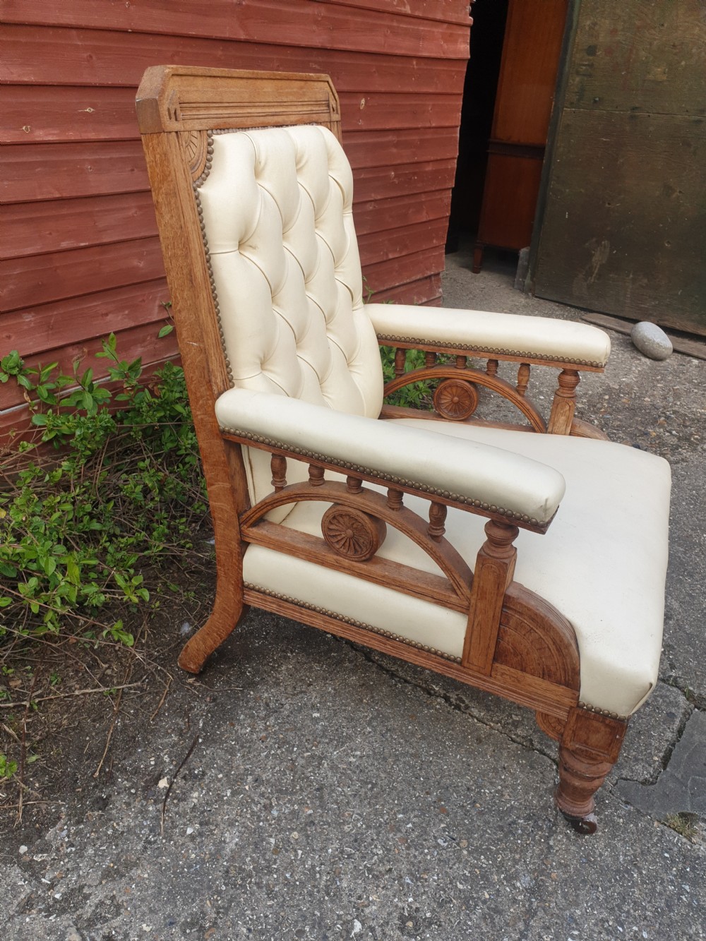 Late,19th century upholstered oak arts and crafts armchair View VII