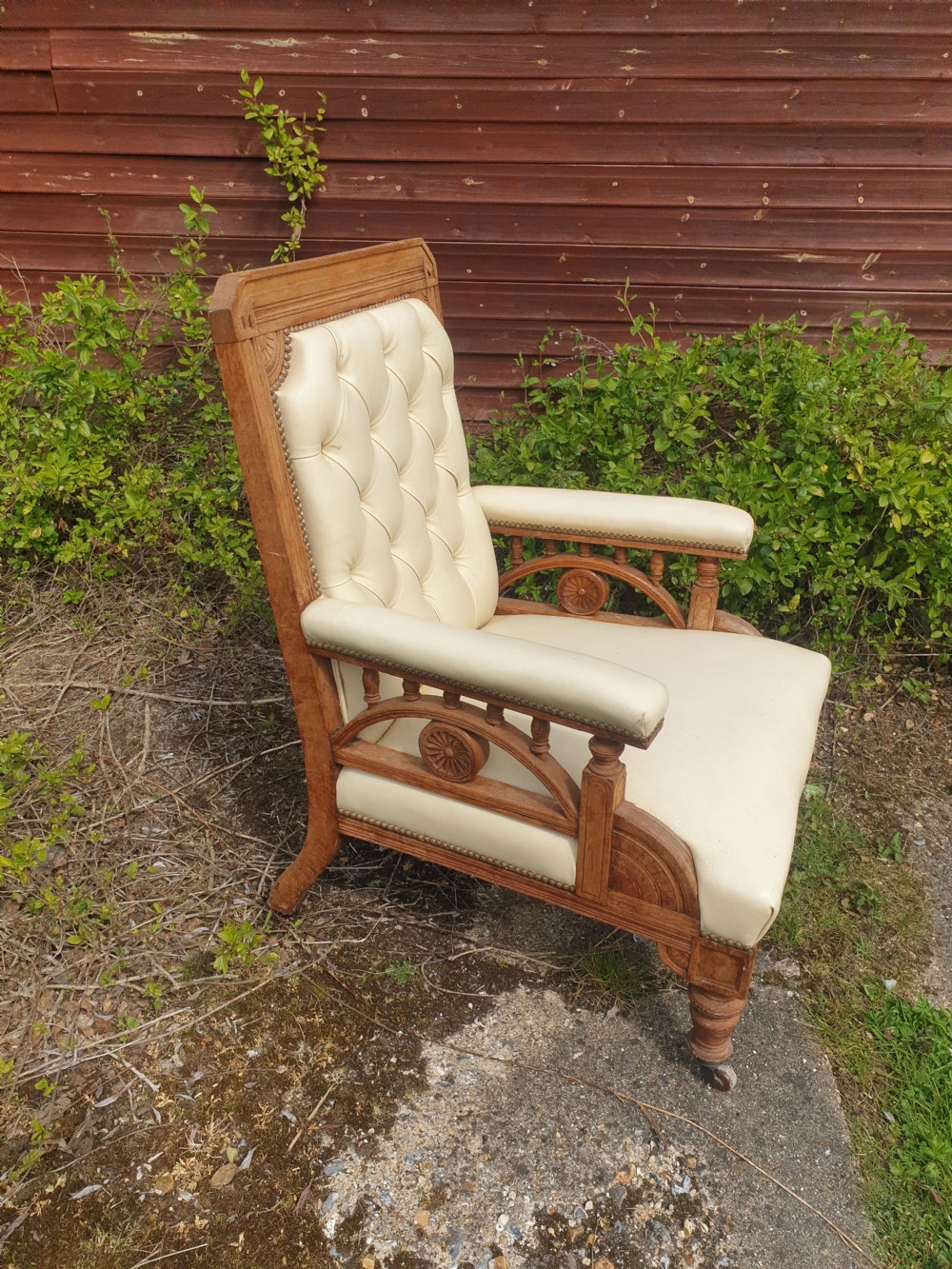 Late,19th century upholstered oak arts and crafts armchair View VIII