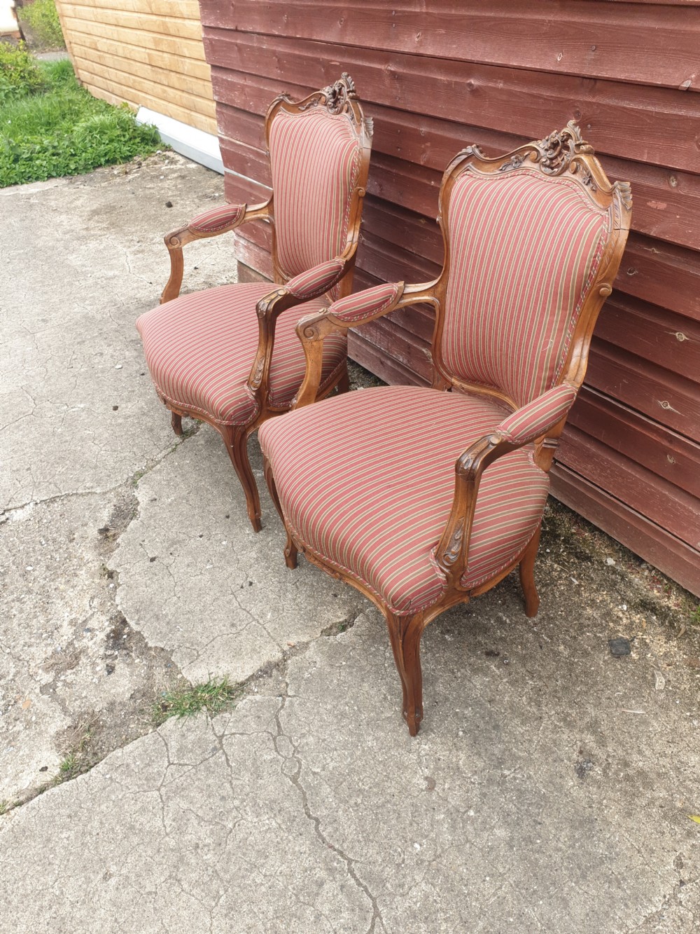 Pair of French carved walnut fauteuil  View II