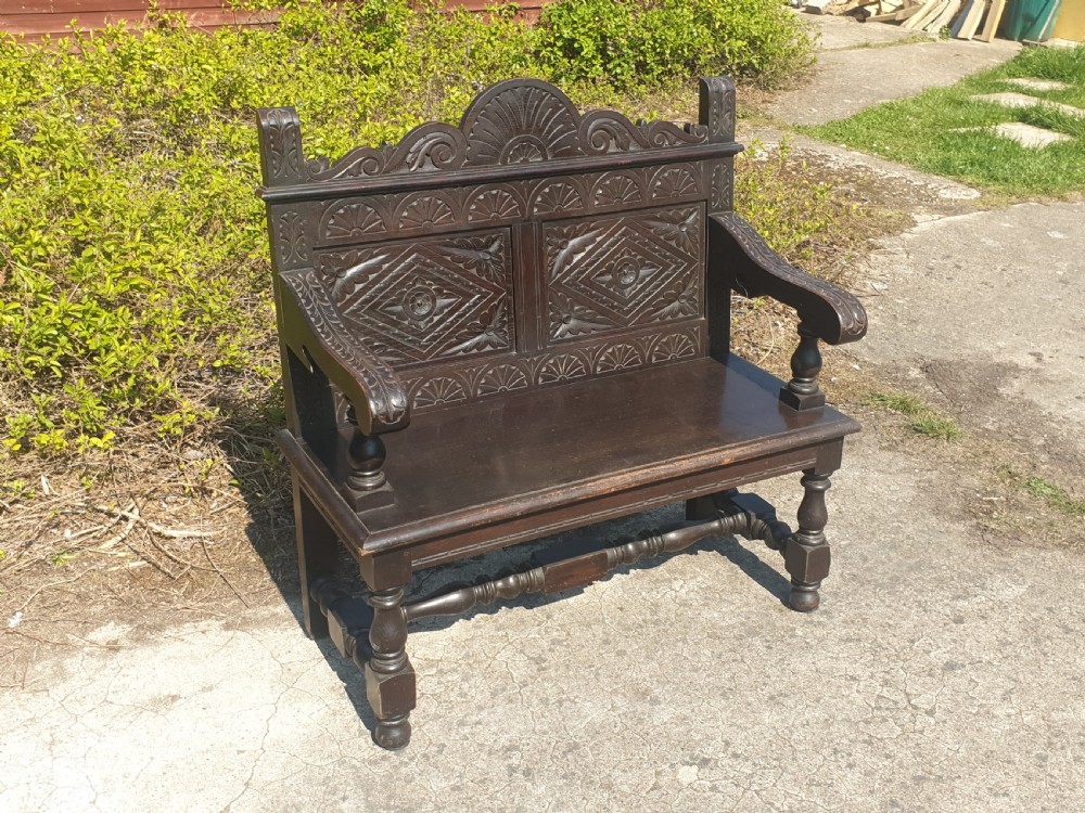Solid oak late Victorian oak hall bench
