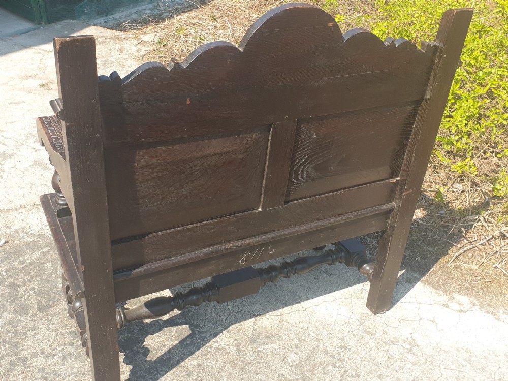 Solid oak late Victorian oak hall bench View IV