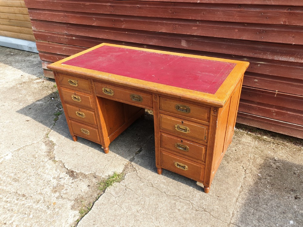 Edwardian oak kneehole pedestal desk  View II