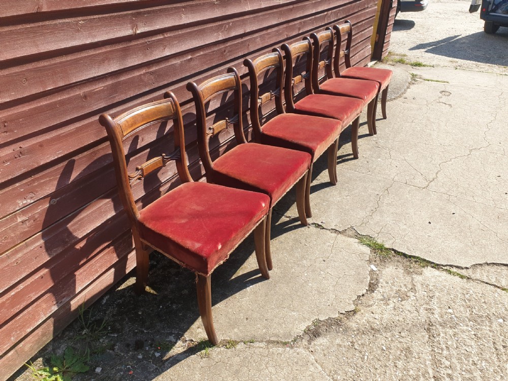 Set of 6 early Victorian mahogany dining chairs.  View II