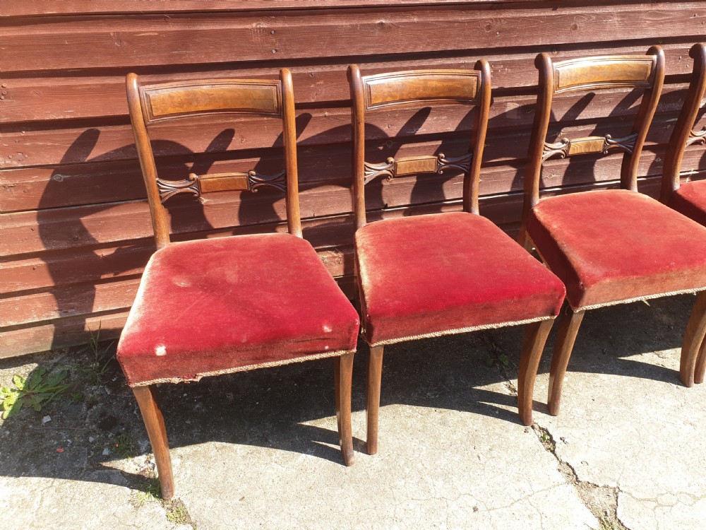 Set of 6 early Victorian mahogany dining chairs.  View III