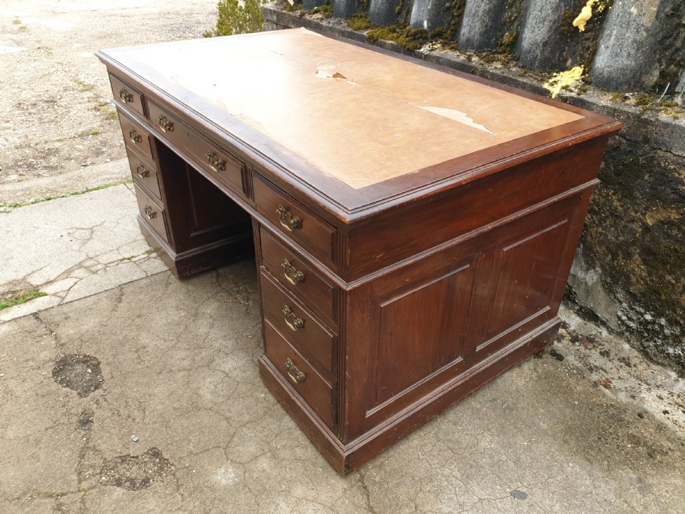 Mahogany panelled kneehole pedestal desk.  View IV