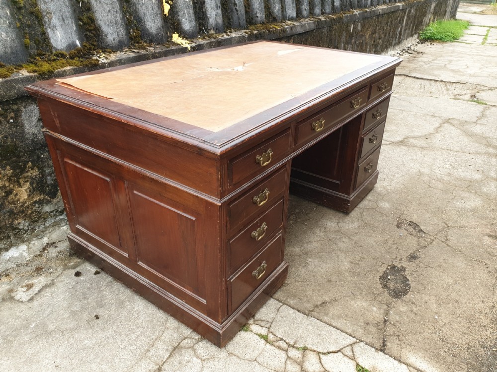Mahogany panelled kneehole pedestal desk.  View V