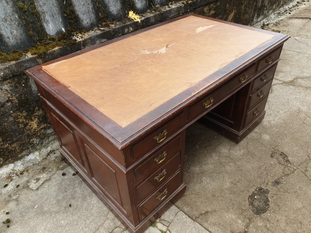Mahogany panelled kneehole pedestal desk.  View VI