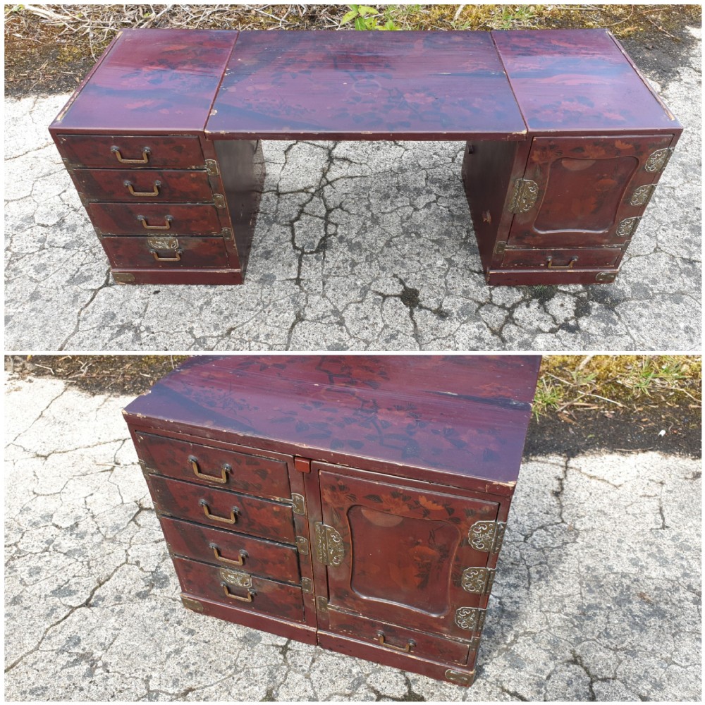 Japanese lacquered table top writing table. View V