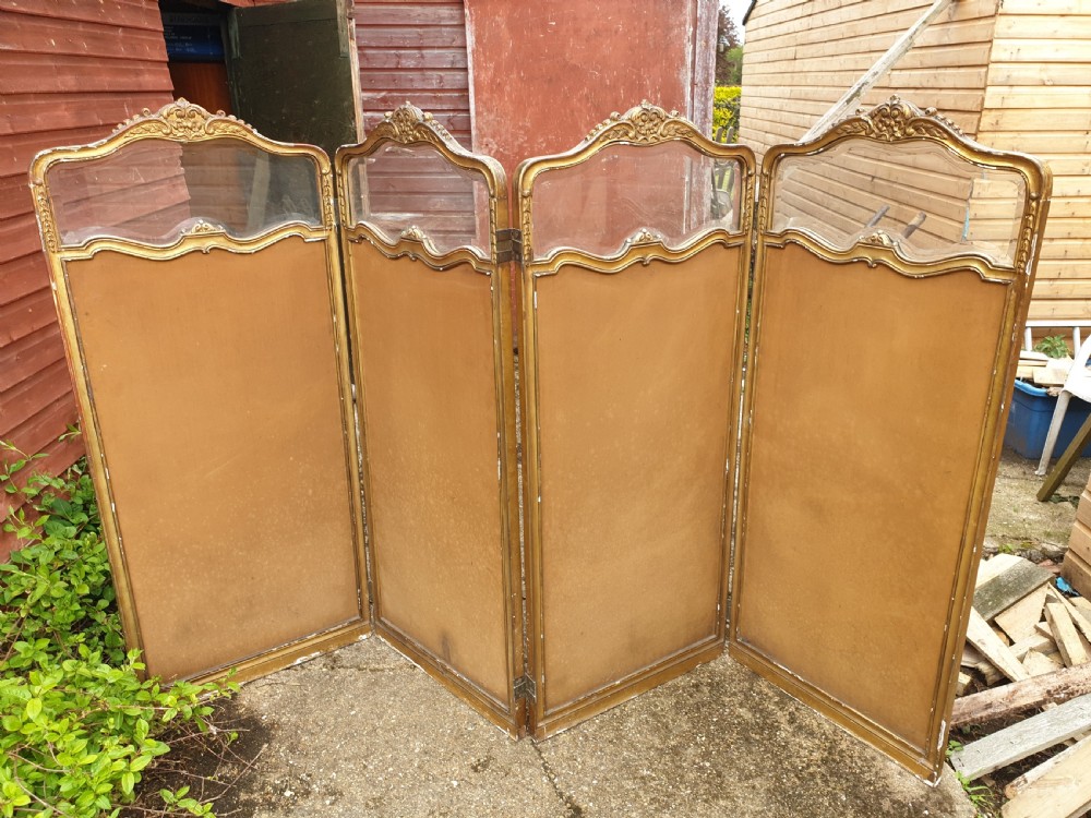 Late 19th century gilt frame 4 fold screen. View II