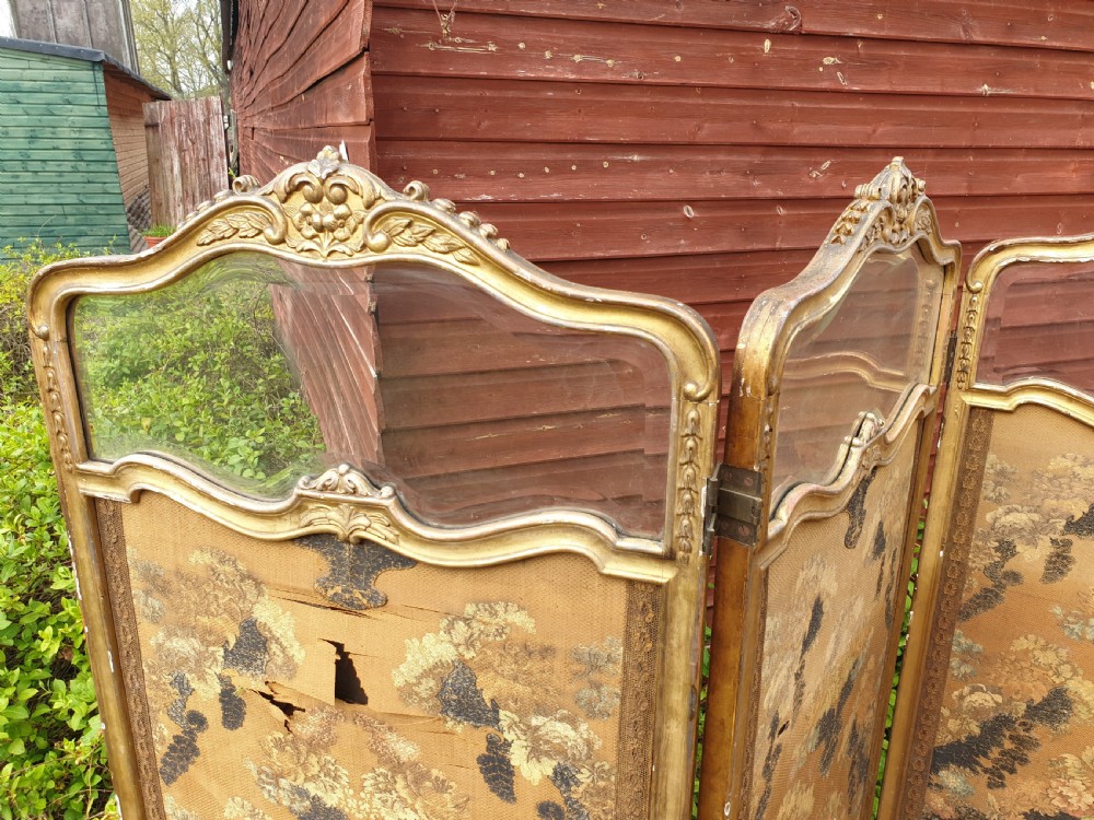 Late 19th century gilt frame 4 fold screen. View III