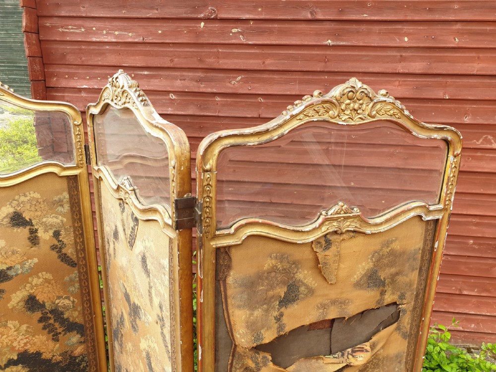 Late 19th century gilt frame 4 fold screen. View IV