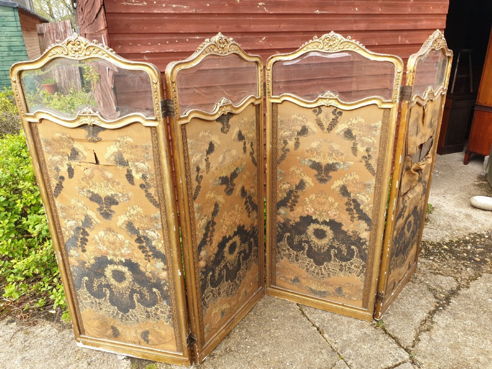 Late 19th century gilt frame 4 fold screen. View VIII