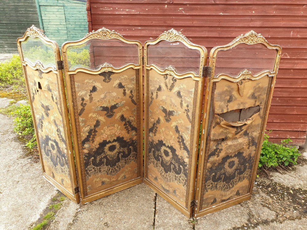 Late 19th century gilt frame 4 fold screen. View IX