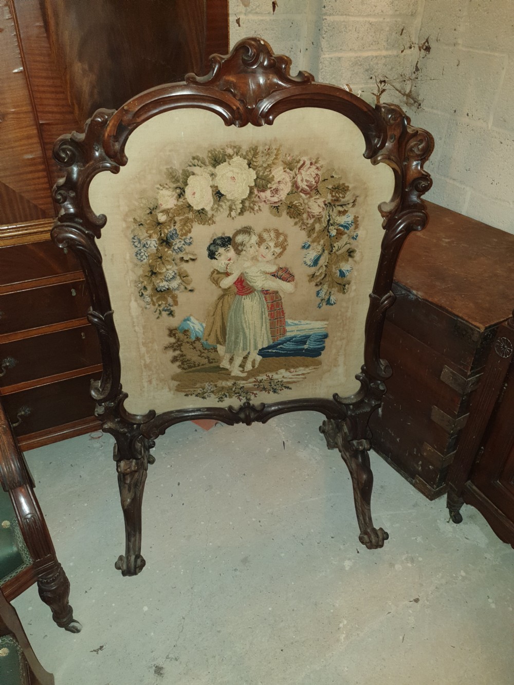 Good quality early Victorian carved rosewood screen.  View VIII