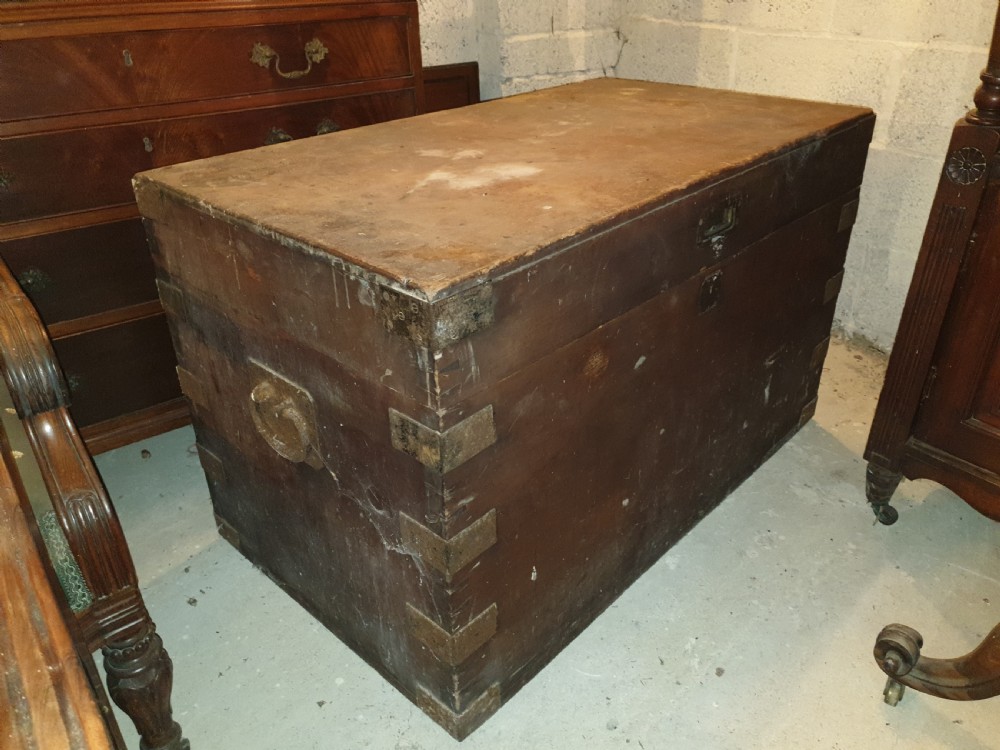 Very large 19th century Campaign travelling trunk