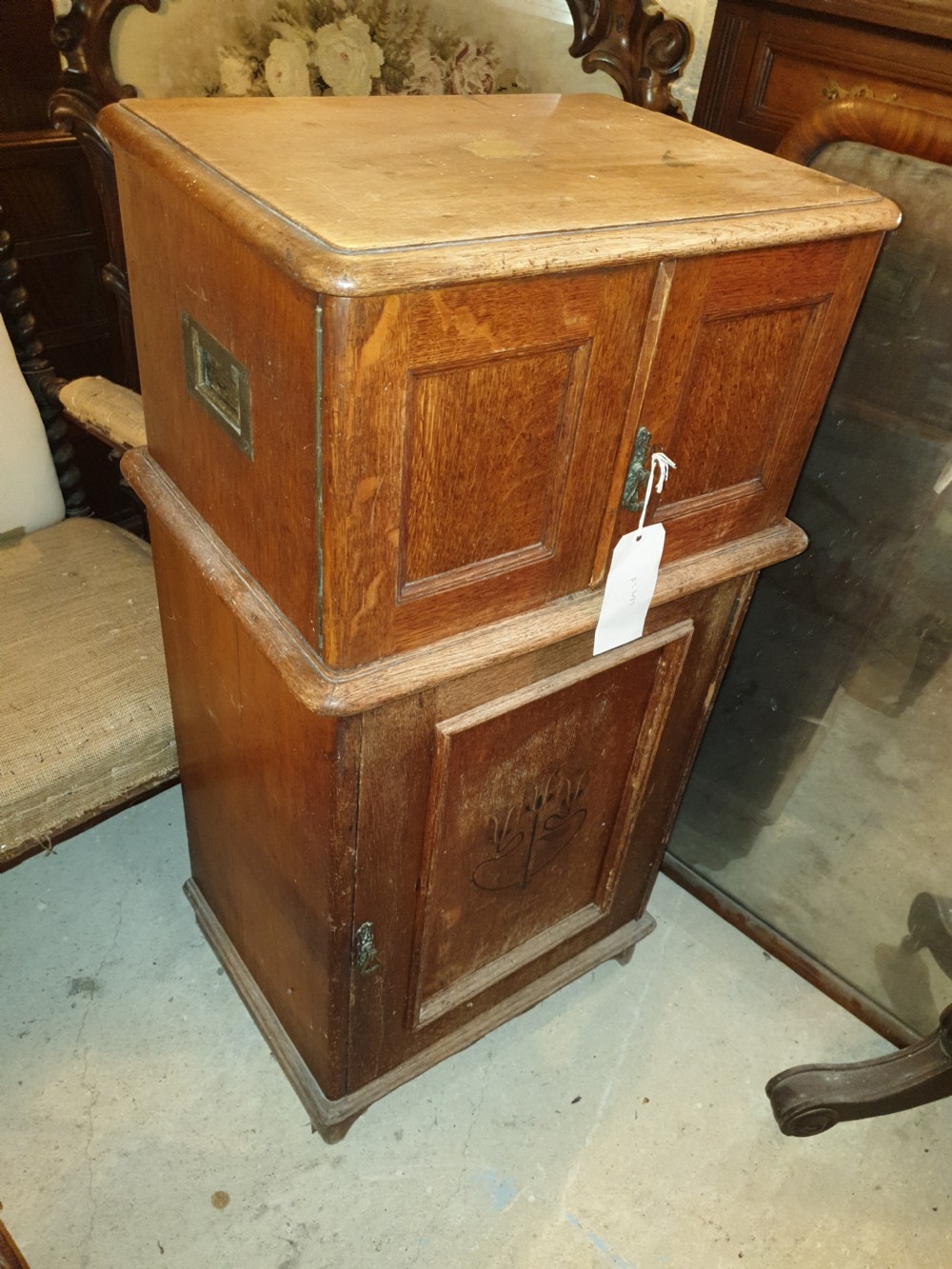 Inlaid oak 2 part dining room cabinet.  View II