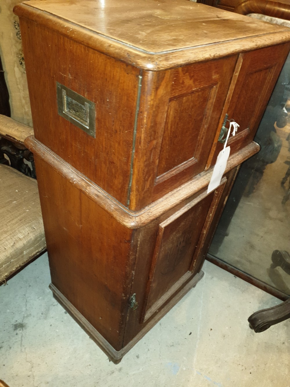 Inlaid oak 2 part dining room cabinet.  View III