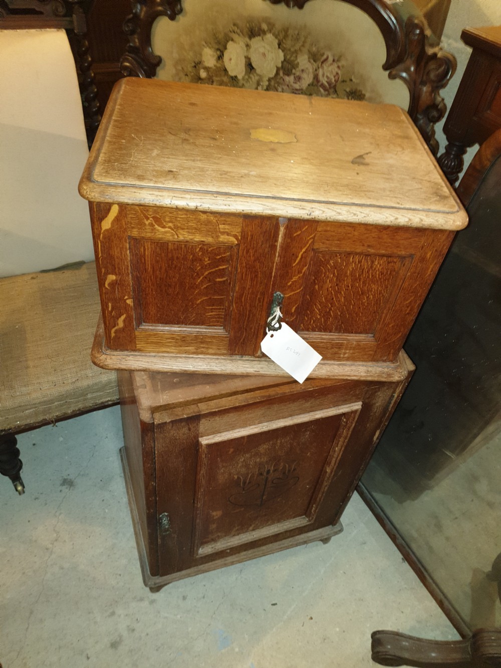 Inlaid oak 2 part dining room cabinet.  View VII