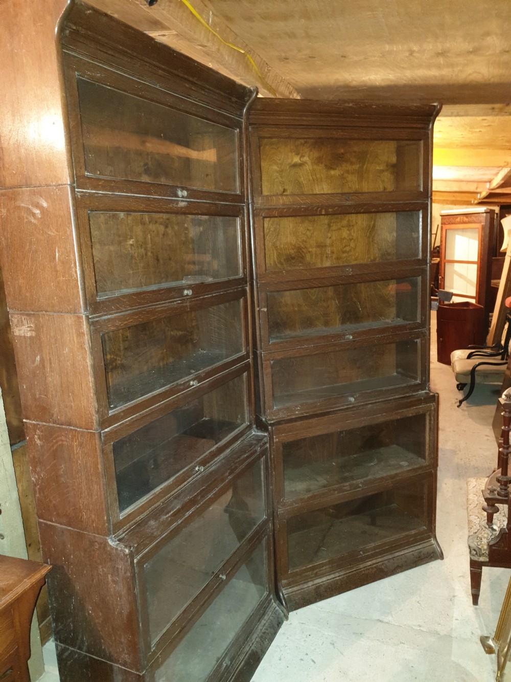 Pair of oak 6 tier Globe Wernicke style bookcases