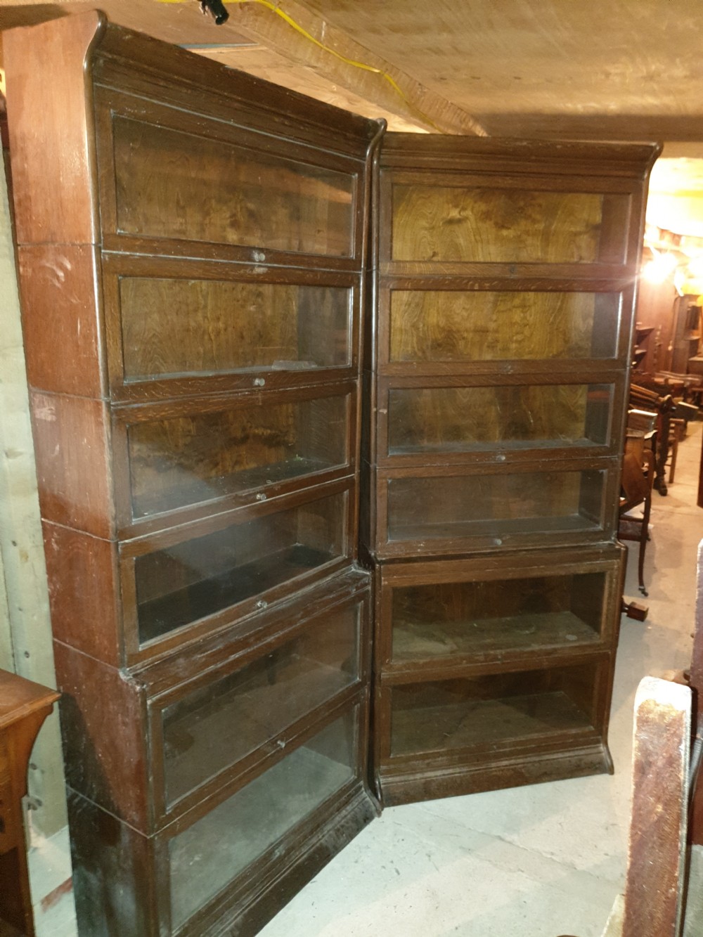 Pair of oak 6 tier Globe Wernicke style bookcases View II