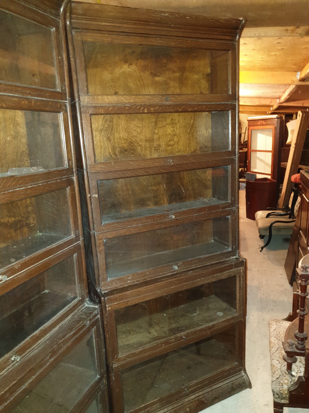Pair of oak 6 tier Globe Wernicke style bookcases View III