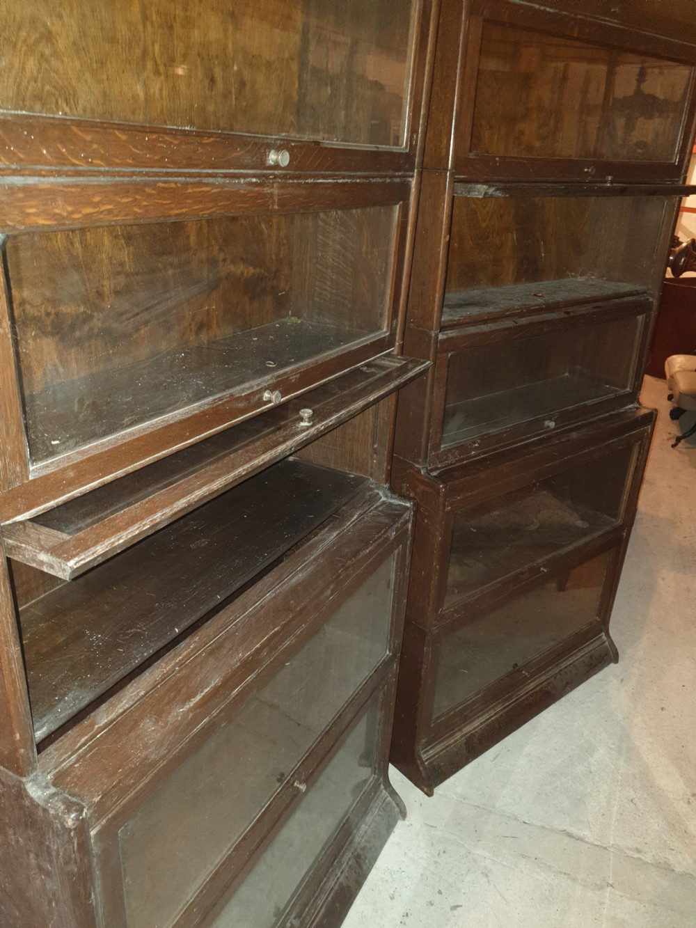 Pair of oak 6 tier Globe Wernicke style bookcases View V