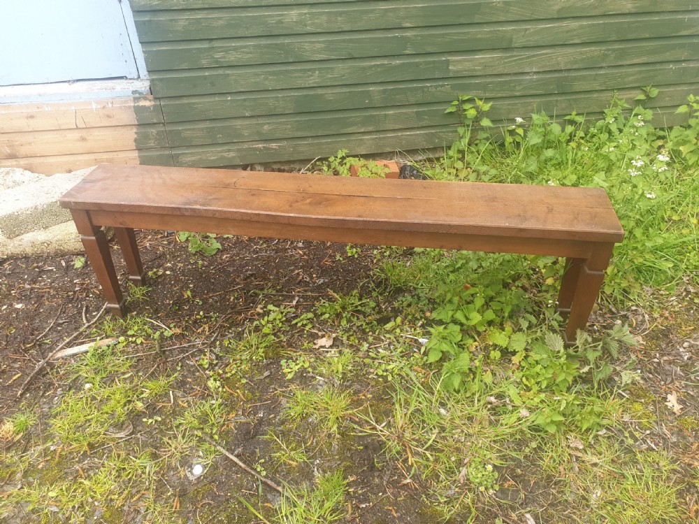 Edwardian long oak hall bench View IV