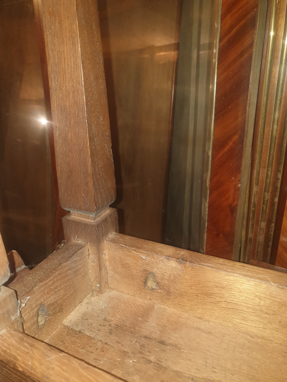 Edwardian long oak hall bench View V