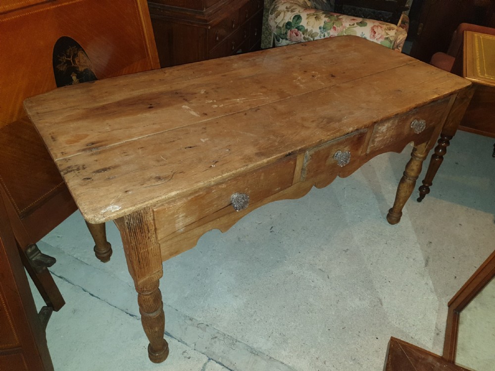 Victorian pine 3 drawer serving table.  View II