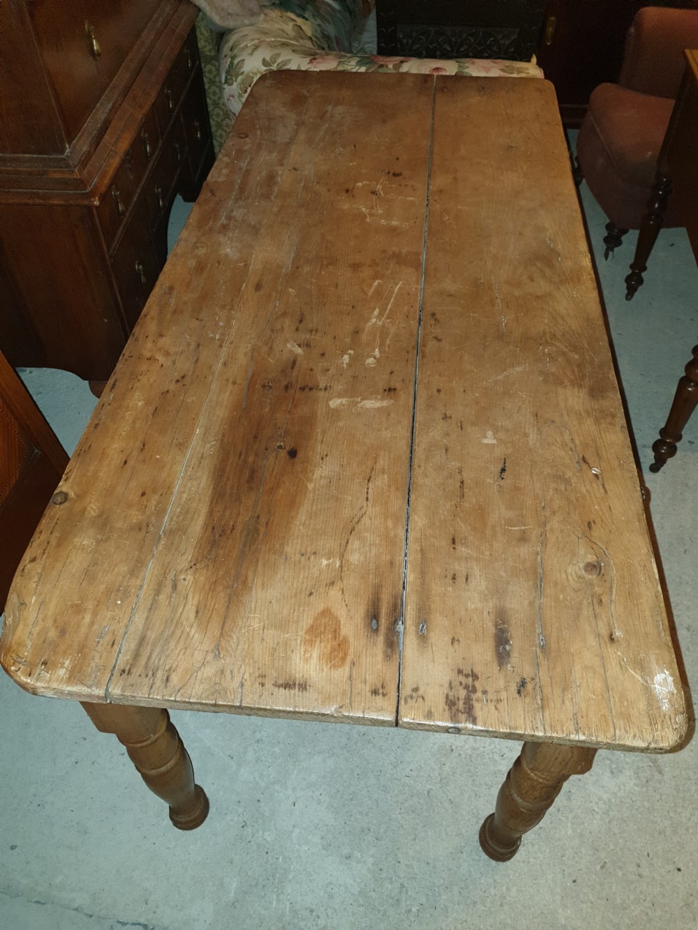 Victorian pine 3 drawer serving table.  View IV