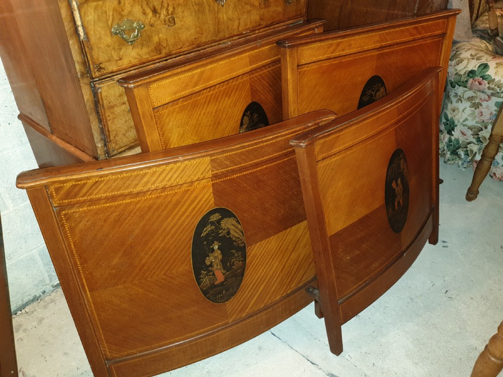 Pair of Edwardian single beds with lacquered panels. View IV