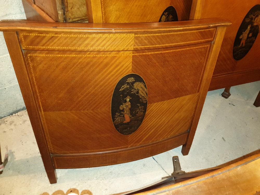 Pair of Edwardian single beds with lacquered panels. View VI