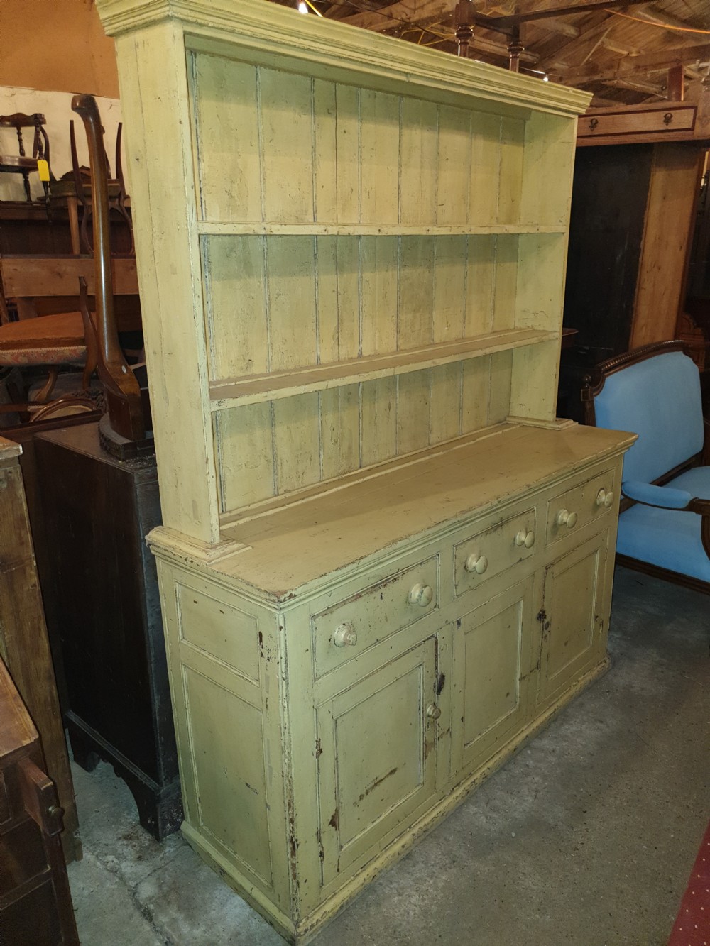 Victorian painted pine Welsh farmhouse dresser  View II