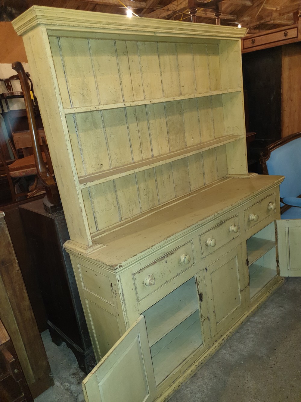 Victorian painted pine Welsh farmhouse dresser  View III