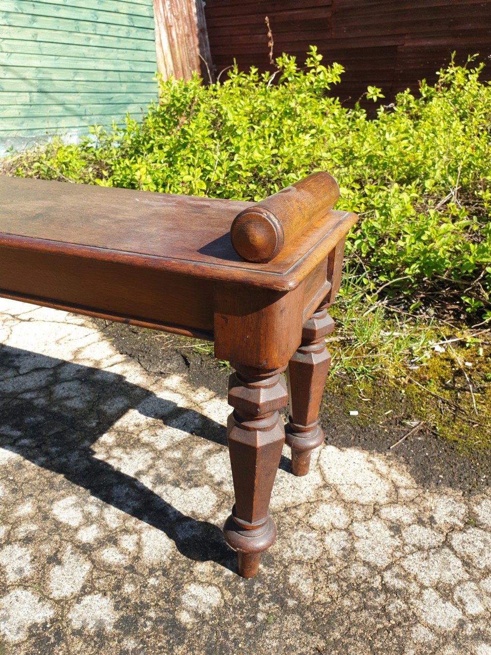 Early Victorian oak hall bench  View V