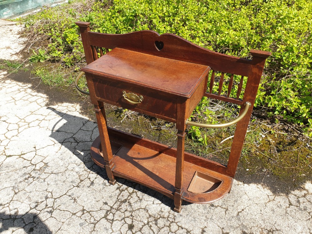 Oak Arts and crafts umbrella hall stand  View II