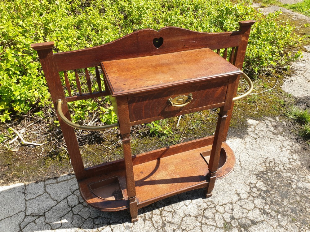 Oak Arts and crafts umbrella hall stand  View III