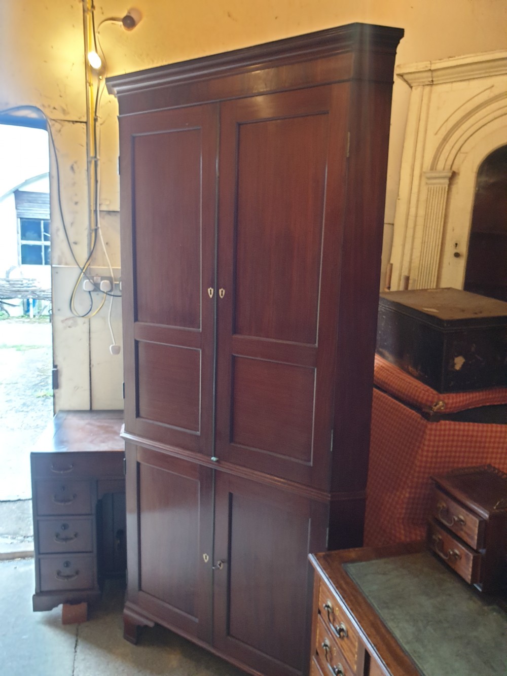 Good Regency mahogany 2 part corner cupboard.  View III