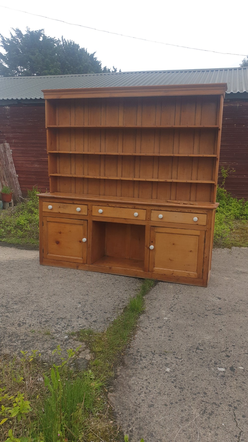 Large Victorian pine kitchen dresser 