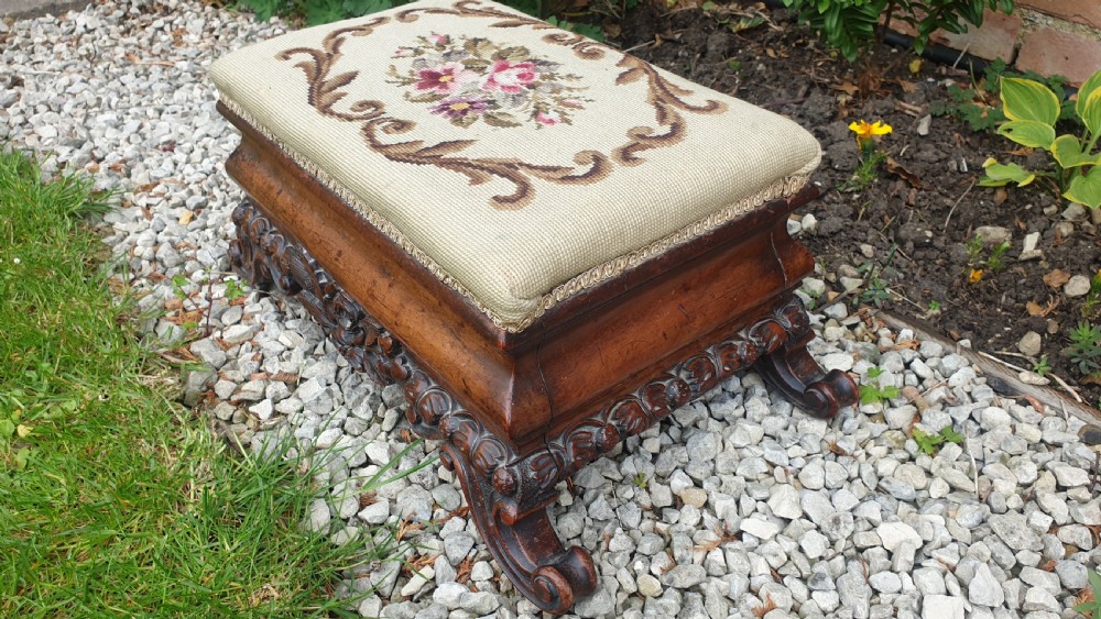 Good early Victorian carved mahogany footstool 