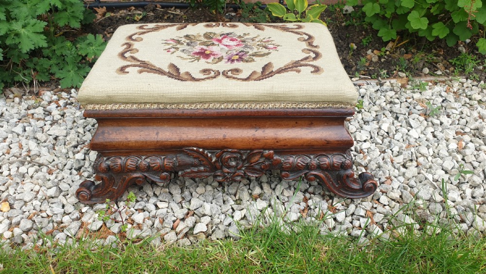 Good early Victorian carved mahogany footstool  View V